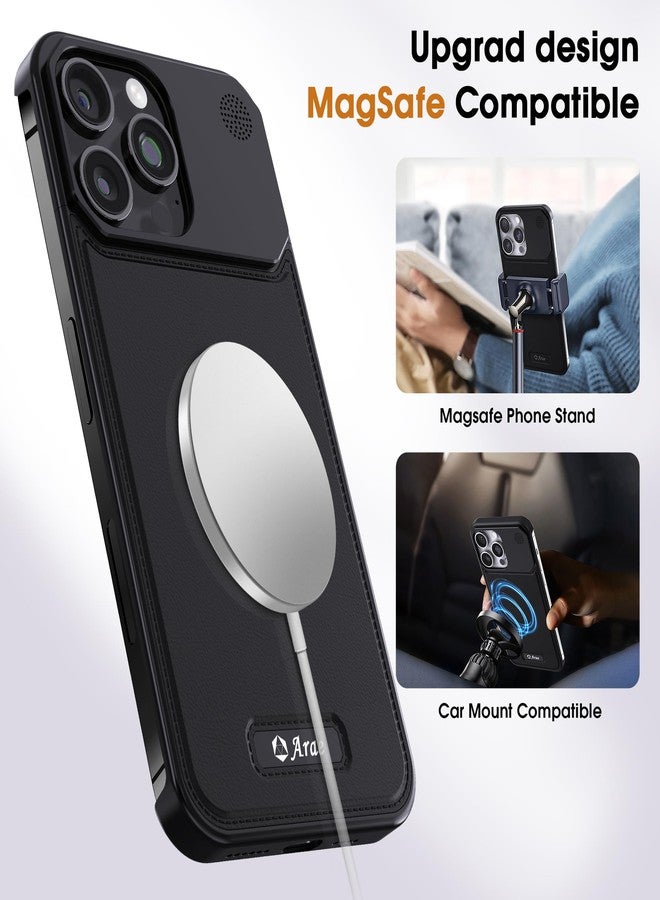 Arae Magnetic Designed for iPhone Case, Compatible with Magsafe, Drop Camera Protection, Anti-Scratch Slim, Luxury Leather Aluminum Case (Black, iPhone 16 Pro Max) - Image 3