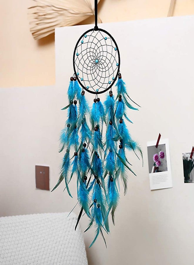 MoonFly Dream Catchers Handmade Traditional Feather Hanging Home Wall Decoration Décor Ornament Craft Native American Style (Blue Feather) - Image 5