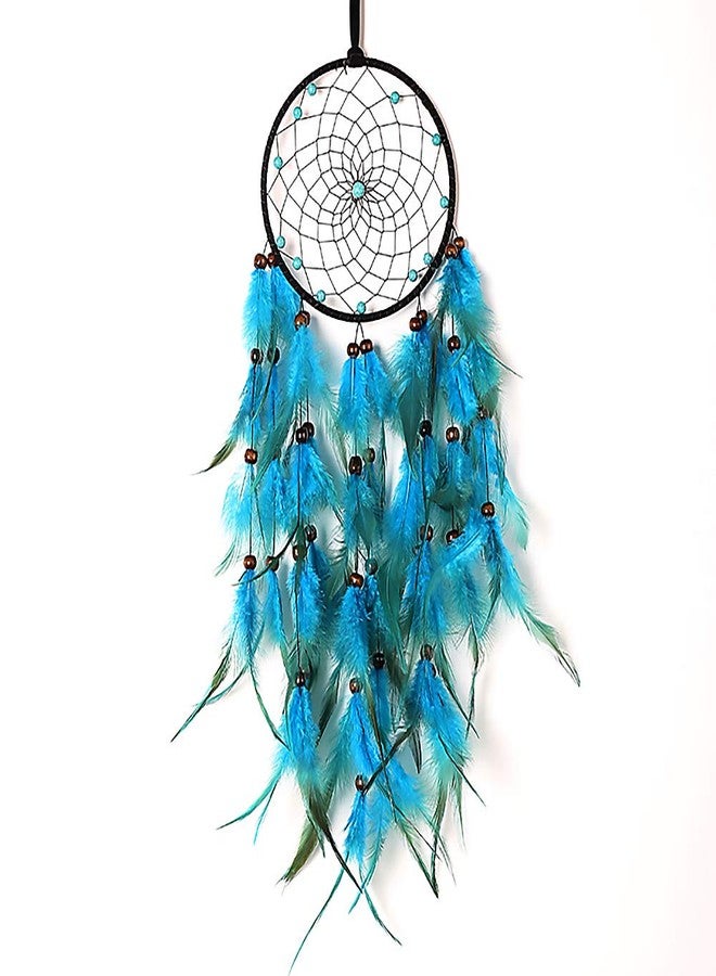 MoonFly Dream Catchers Handmade Traditional Feather Hanging Home Wall Decoration Décor Ornament Craft Native American Style (Blue Feather) - Image 1