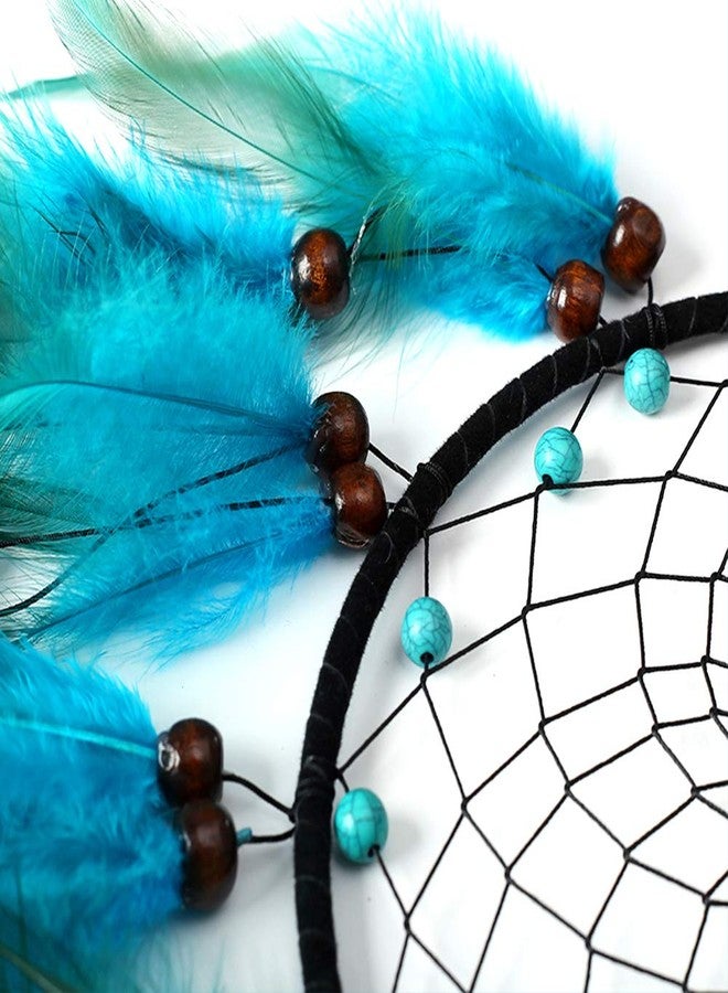 MoonFly Dream Catchers Handmade Traditional Feather Hanging Home Wall Decoration Décor Ornament Craft Native American Style (Blue Feather) - Image 3