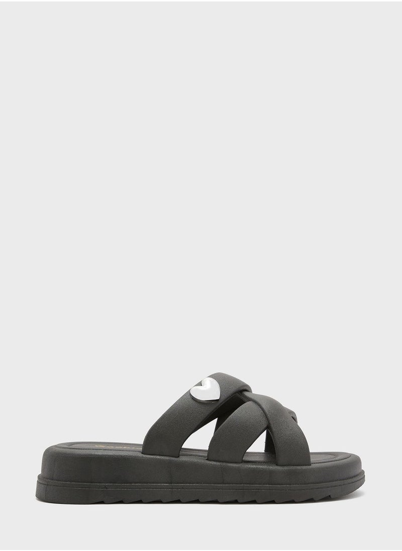 Ginger - Crossover Strappy Slide With Heart - Image 1