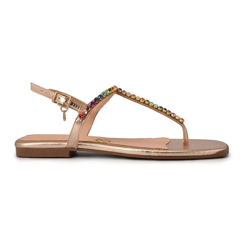 Golden Flat Sandal with Crystals