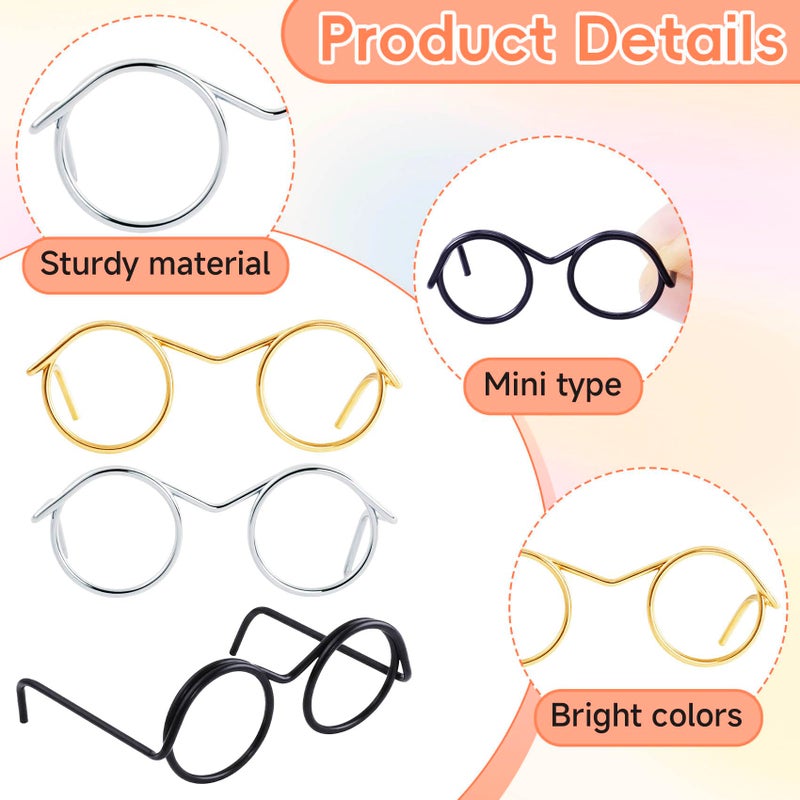 Hzopcw 6pcs Mini Metal Doll Glasses, Small Eyewear Wire Rim Toy Glasses, Doll Making Round Dress up Eyeglasses Decorative Accessories for Dog Cat Costume Cosplay DIY Crafts- Black & Gold & Silver - Image 3