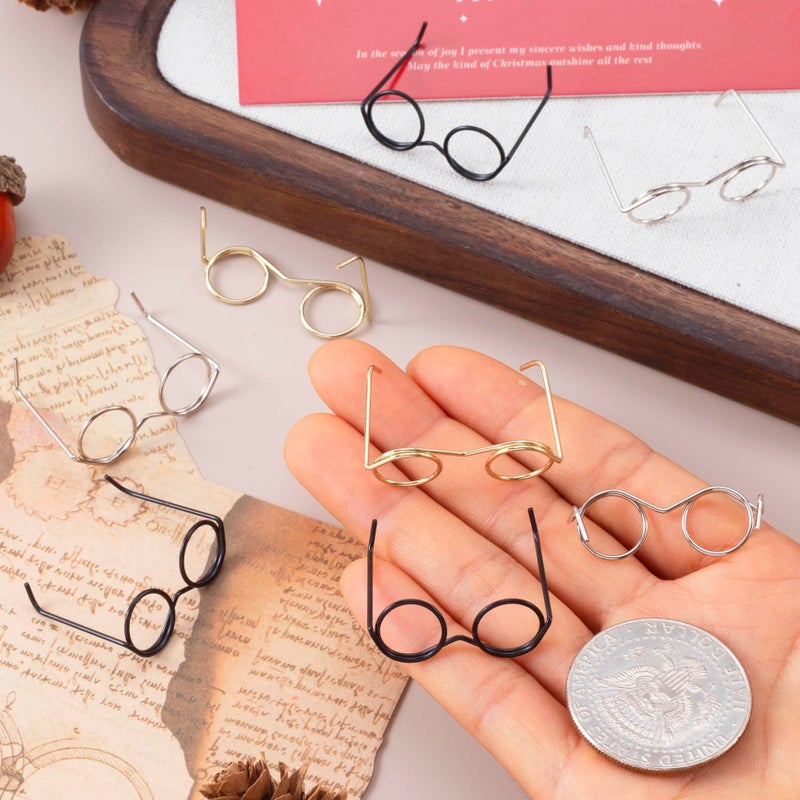 Hzopcw 6pcs Mini Metal Doll Glasses, Small Eyewear Wire Rim Toy Glasses, Doll Making Round Dress up Eyeglasses Decorative Accessories for Dog Cat Costume Cosplay DIY Crafts- Black & Gold & Silver - Image 4