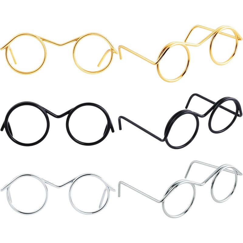 Hzopcw 6pcs Mini Metal Doll Glasses, Small Eyewear Wire Rim Toy Glasses, Doll Making Round Dress up Eyeglasses Decorative Accessories for Dog Cat Costume Cosplay DIY Crafts- Black & Gold & Silver - Image 1
