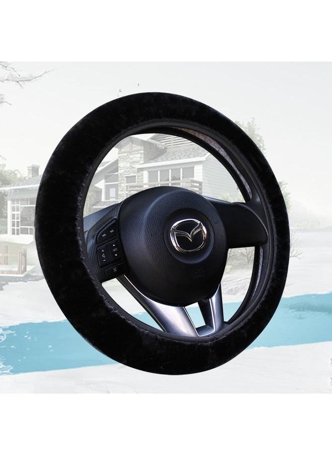 yongsheng Fluffy 3 pcs Steering Wheel / Handbrake / Gear Shift Cover- Car Steering Wheel Cover, Anti-Slip Soft Plush Steering Wheel Protector, Elastic Wheel Covers, Universal Vehicle Interior Winter Warm Accessories for Men Women (Black)  - Image 1