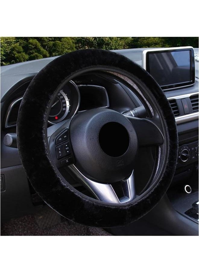 yongsheng Fluffy 3 pcs Steering Wheel / Handbrake / Gear Shift Cover- Car Steering Wheel Cover, Anti-Slip Soft Plush Steering Wheel Protector, Elastic Wheel Covers, Universal Vehicle Interior Winter Warm Accessories for Men Women (Black)  - Image 3
