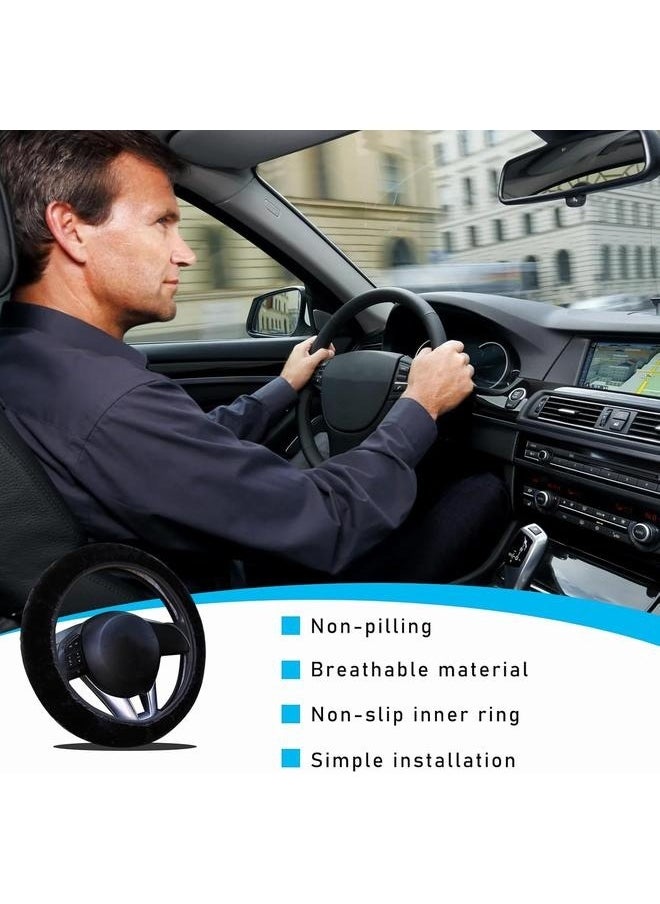 yongsheng Fluffy 3 pcs Steering Wheel / Handbrake / Gear Shift Cover- Car Steering Wheel Cover, Anti-Slip Soft Plush Steering Wheel Protector, Elastic Wheel Covers, Universal Vehicle Interior Winter Warm Accessories for Men Women (Black)  - Image 4