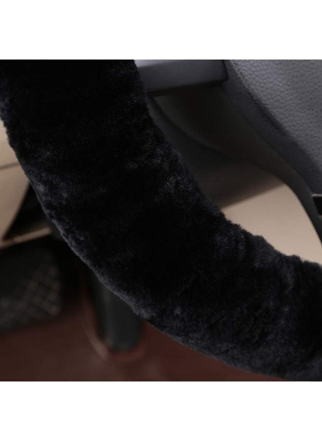 yongsheng Fluffy 3 pcs Steering Wheel / Handbrake / Gear Shift Cover- Car Steering Wheel Cover, Anti-Slip Soft Plush Steering Wheel Protector, Elastic Wheel Covers, Universal Vehicle Interior Winter Warm Accessories for Men Women (Black)  - Image 5