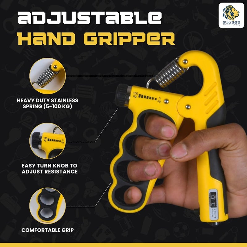 PRO365 Adjustable Hand & Finger Gripper with Counter (5–100Kg) | Forearm, Wrist & Finger Exerciser | Grip Strength Trainer for Muscle Building, Rehab, Endurance & Flexibility - Image 2