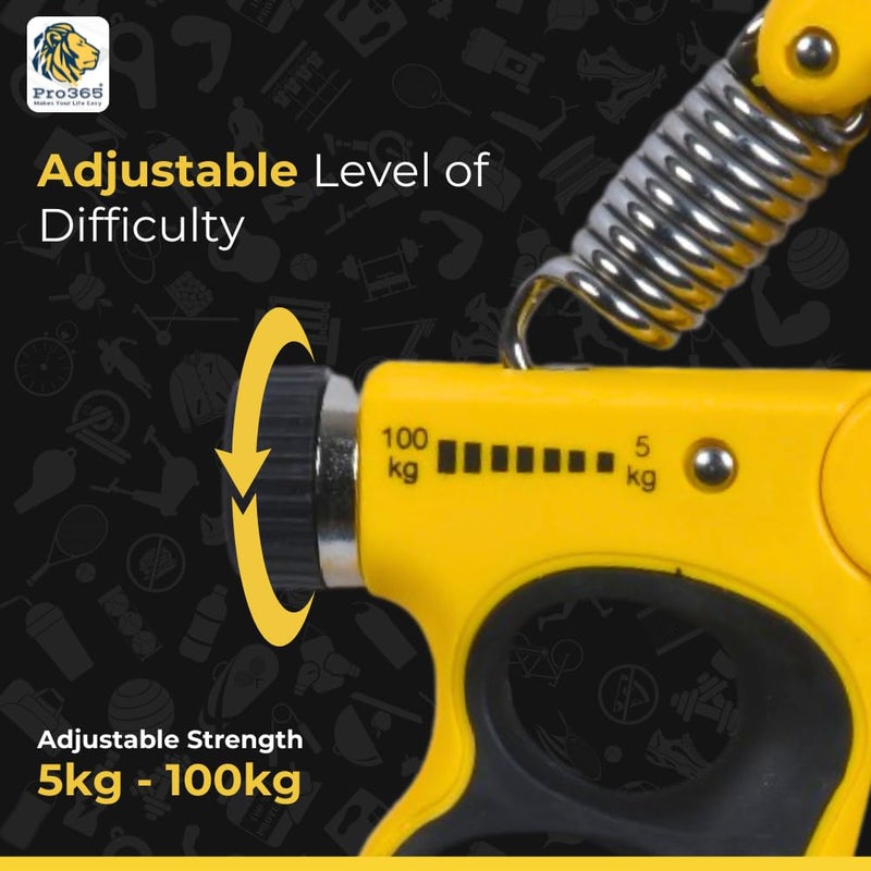PRO365 Adjustable Hand & Finger Gripper with Counter (5–100Kg) | Forearm, Wrist & Finger Exerciser | Grip Strength Trainer for Muscle Building, Rehab, Endurance & Flexibility - Image 5