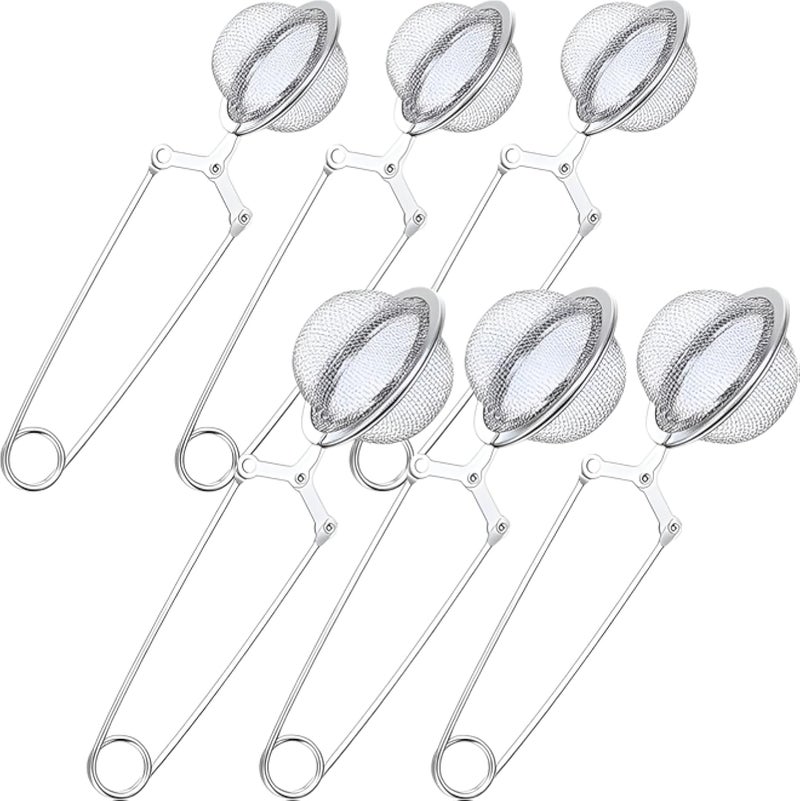 مصفاة شاي - مصفاة أعشاب دائرية من الفولاذ المقاوم للصدأ بمقبض ضغط، مثالية لتحضير الشاي السائب ونقع خلطات الأعشاب لمشروبات لذيذة. (6 قطع)