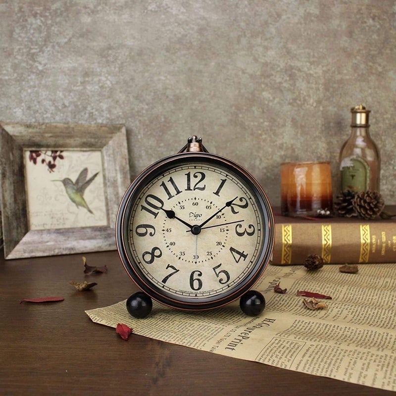 MAX SPACE 5.5 inch Black European Style Retro Silent Desk Alarm Clock Non-Ticking Whisper Battery Operated, HD Glass Face, Easy to Read for Indoor Decor - Image 2