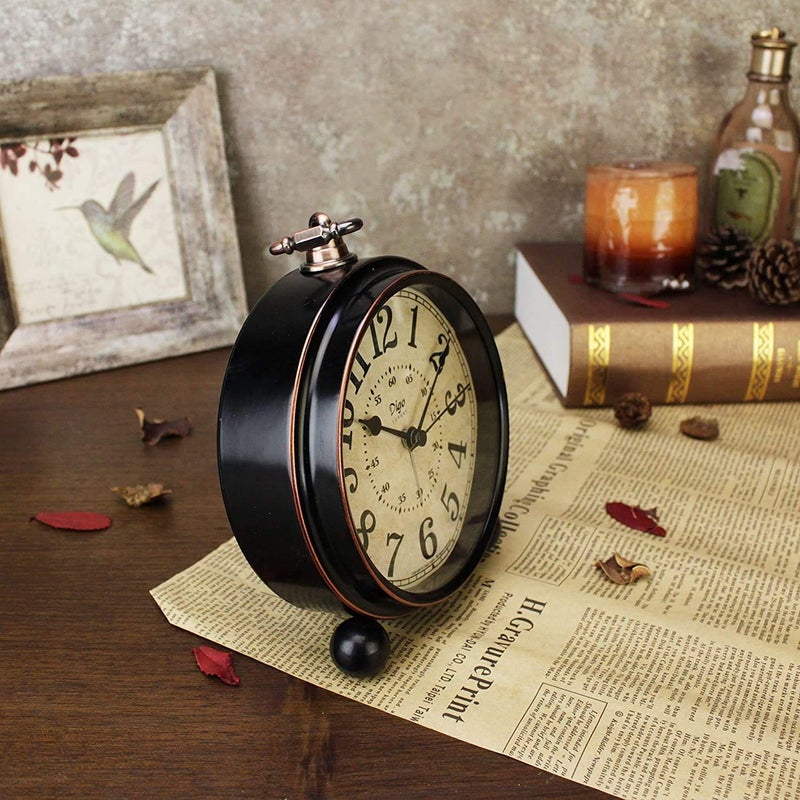MAX SPACE 5.5 inch Black European Style Retro Silent Desk Alarm Clock Non-Ticking Whisper Battery Operated, HD Glass Face, Easy to Read for Indoor Decor - Image 3
