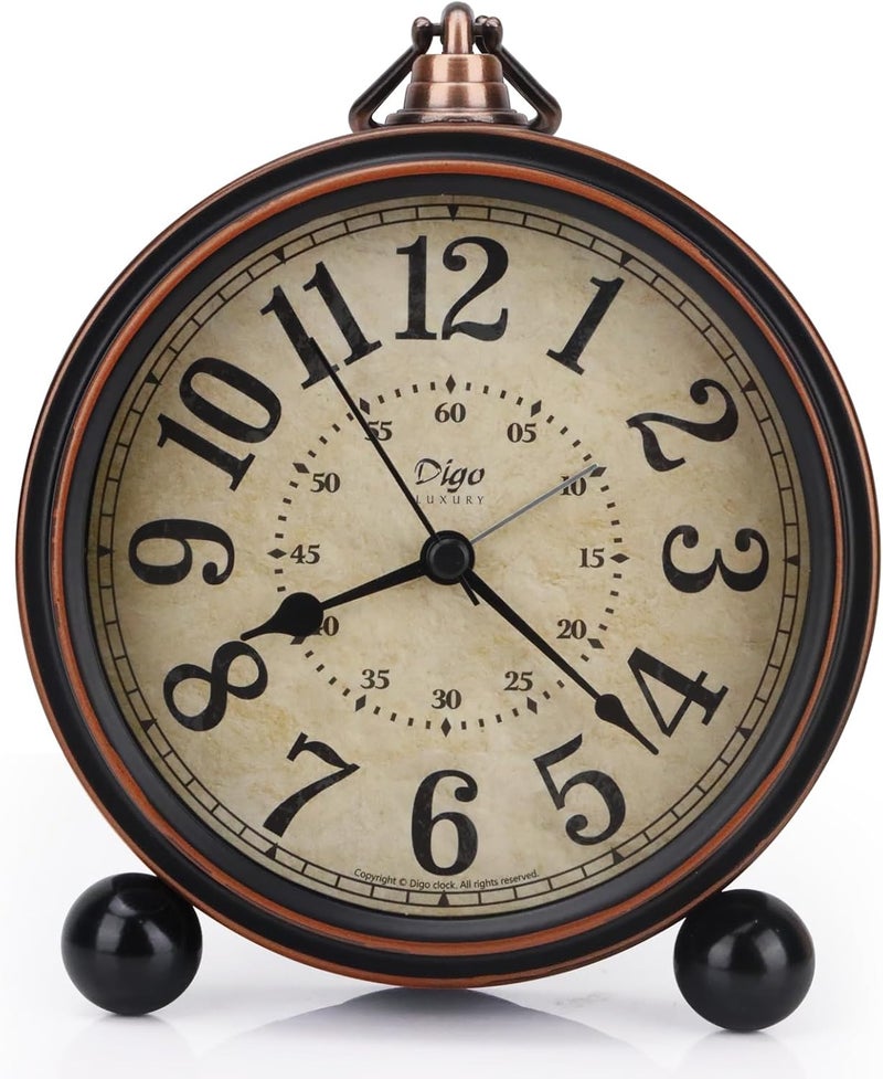 MAX SPACE 5.5 inch Black European Style Retro Silent Desk Alarm Clock Non-Ticking Whisper Battery Operated, HD Glass Face, Easy to Read for Indoor Decor - Image 1