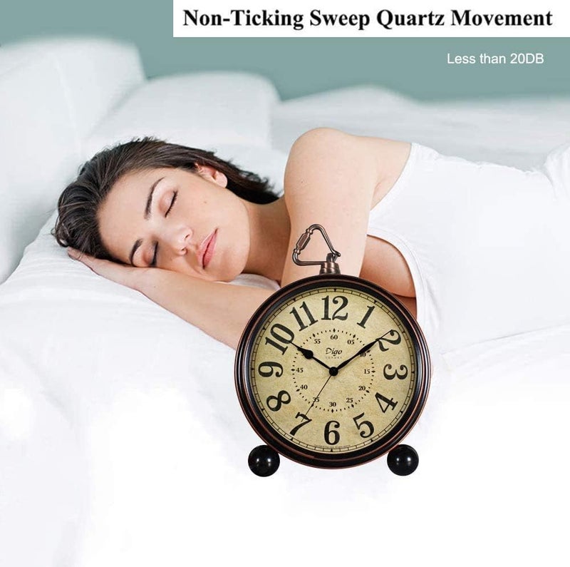 MAX SPACE 5.5 inch Black European Style Retro Silent Desk Alarm Clock Non-Ticking Whisper Battery Operated, HD Glass Face, Easy to Read for Indoor Decor - Image 4