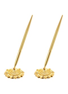 Y&D Signing Pen Set 2 Pieces Hollow Round Holder for Wedding Bridal Engagement Guests Book Valentine's Day Favor (Gold Style)  - Image 1