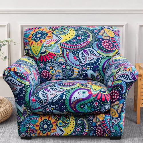 FORCHEER Armchair Slipcovers 2 Piece Printed Sofa Couch Covers with 1 Separate Cushion Couch Covers Washable Bohemia Style Sofa Slipcover with Elastic Bottom for Living Room (Armchair, Styles 1) - Image 2