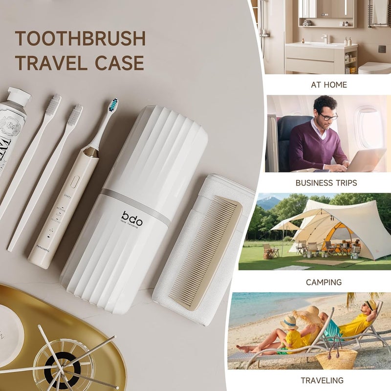 SHOTAY Toothbrush Travel Case, 2 in 1 Toothbrush Holder and Rinse Cup, Large Capacity Toothbrush Cup with Cover, Portable Travel Toothbrush Holder for Traveling, Camping, Trip - White - 1pcs - Image 4
