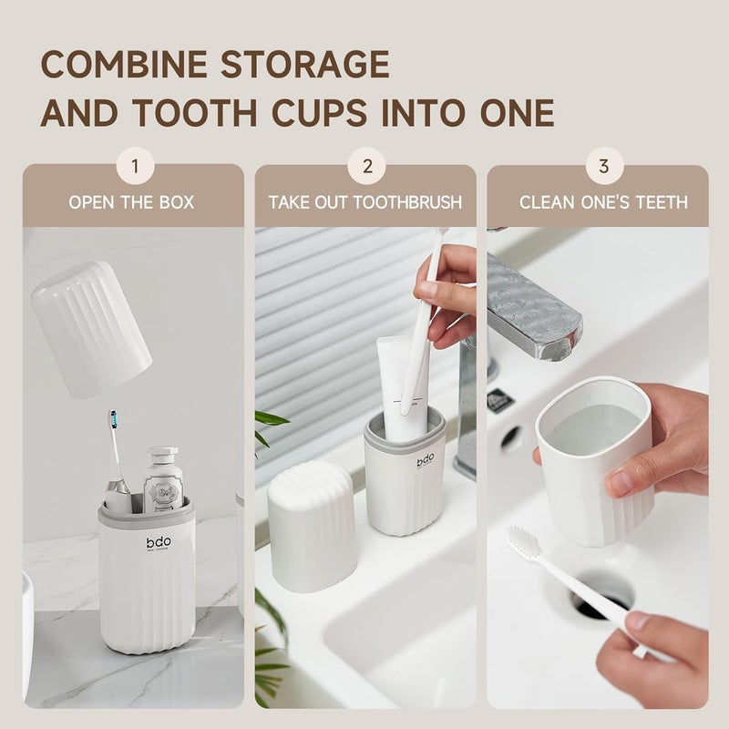 SHOTAY Toothbrush Travel Case, 2 in 1 Toothbrush Holder and Rinse Cup, Large Capacity Toothbrush Cup with Cover, Portable Travel Toothbrush Holder for Traveling, Camping, Trip - White - 1pcs - Image 3