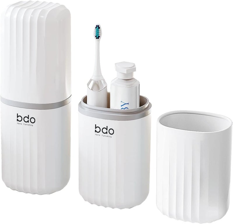 SHOTAY Toothbrush Travel Case, 2 in 1 Toothbrush Holder and Rinse Cup, Large Capacity Toothbrush Cup with Cover, Portable Travel Toothbrush Holder for Traveling, Camping, Trip - White - 1pcs - Image 1