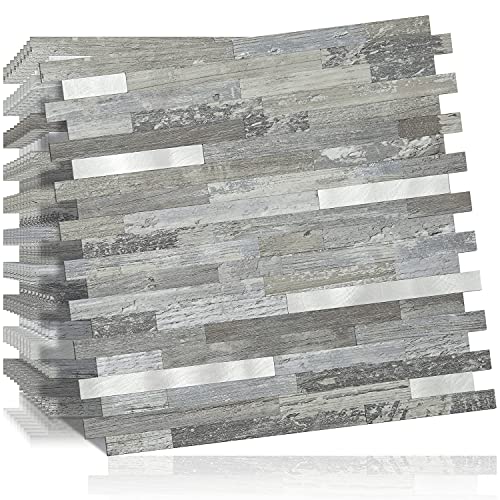 DICOFUN 10-Sheet Peel and Stick Backsplash Wall Tile, PVC Kitchen Backsplash Peel and Stick in Distressed Wood, 9.4 sq.ft - Image 1