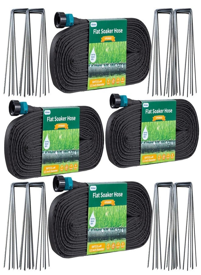 Hlinker 2025 Flat Soaker Hose 200 ft (50ft 4Packs) with Stake for Garden, Linkable Drip Hose DIY Automates Garden Irrigation System Saving 90% Water, Dual-Layer Leak-Free Design Water Hose with Holes - Image 1