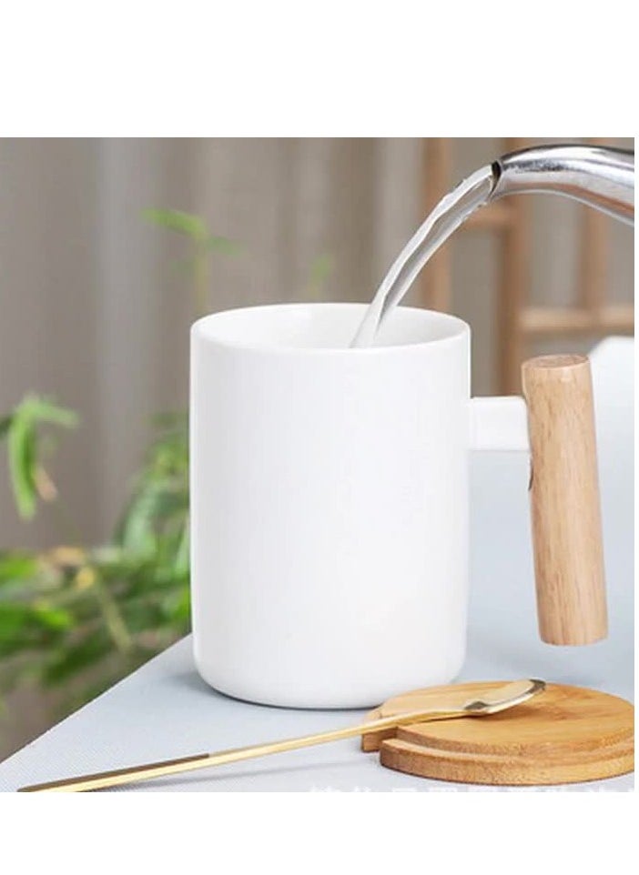 Aideli Ceramic coffee mug with wooden lid, gift mug White  - Image 2