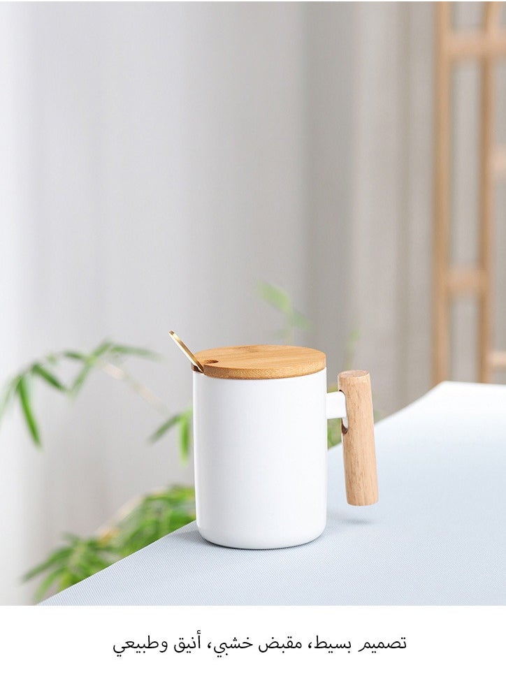 Aideli Ceramic coffee mug with wooden lid, gift mug White  - Image 3