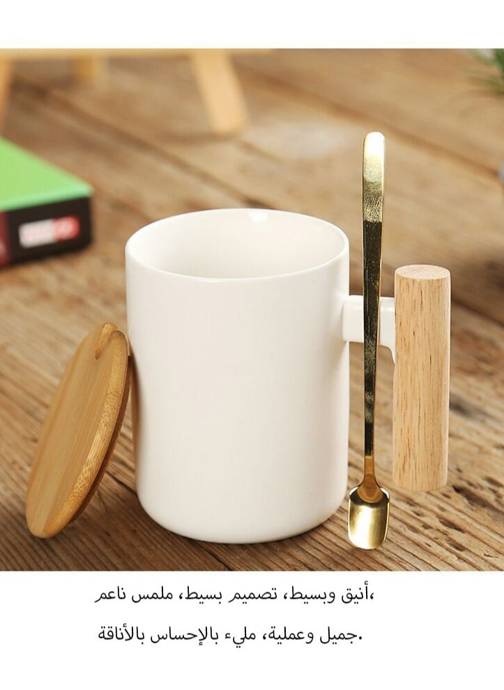 Aideli Ceramic coffee mug with wooden lid, gift mug White  - Image 1