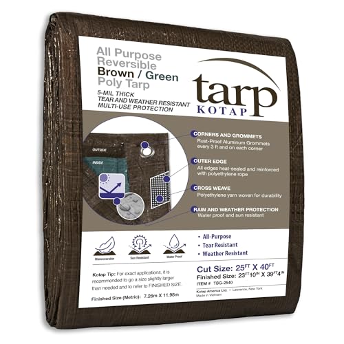 Kotap غطاء متعدد الاستخدامات من كوتاب 25 × 40 قدم، 5 ميل، قابل للعكس، مقاوم للماء، بني/أخضر، (TBG-2540) - Image 1