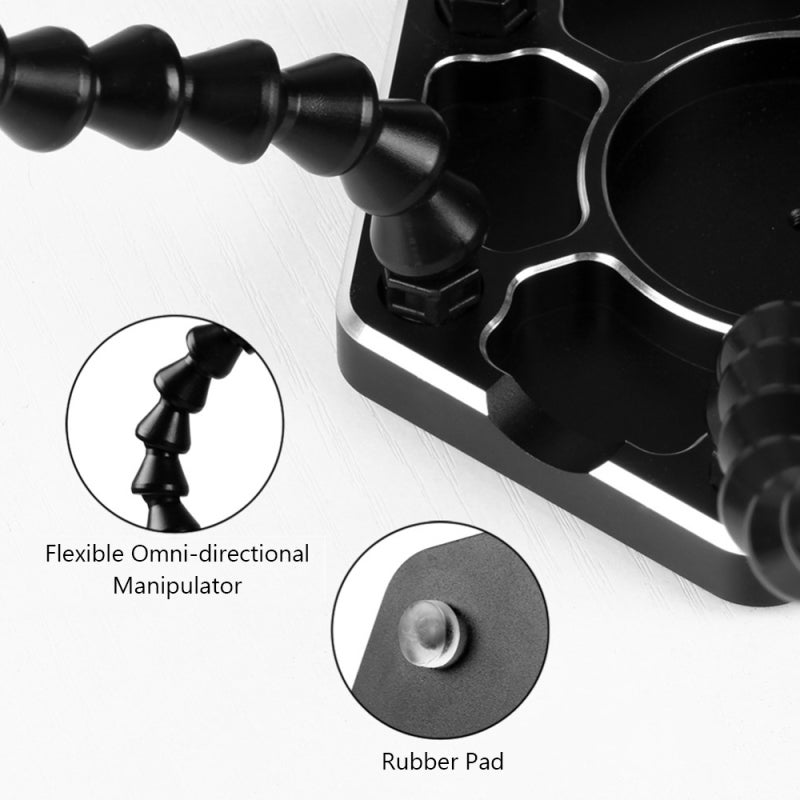 Third Hands Tool Kit: Black ABS Material, 6 Adjustable Hard Arms, 360° Rotation Alligator Clamps - Magnifying Glass With Portable Light for Electronics Welding, DIY Projects, Model Aircraft Maintenanc - Image 5