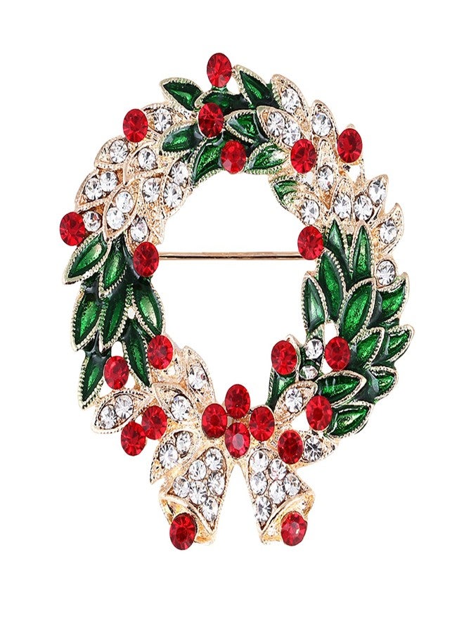 IS4U Vintage Christmas Brooch Sparkly Rhinestone Jingle Candy Moose Heart Brooch Garland Pearl Pin Inspired Crystal Christmas Tree Brooch Multi-colored Rhinestone Crystal Enamel Christmas Jewelry for Women (Garland) - Image 1