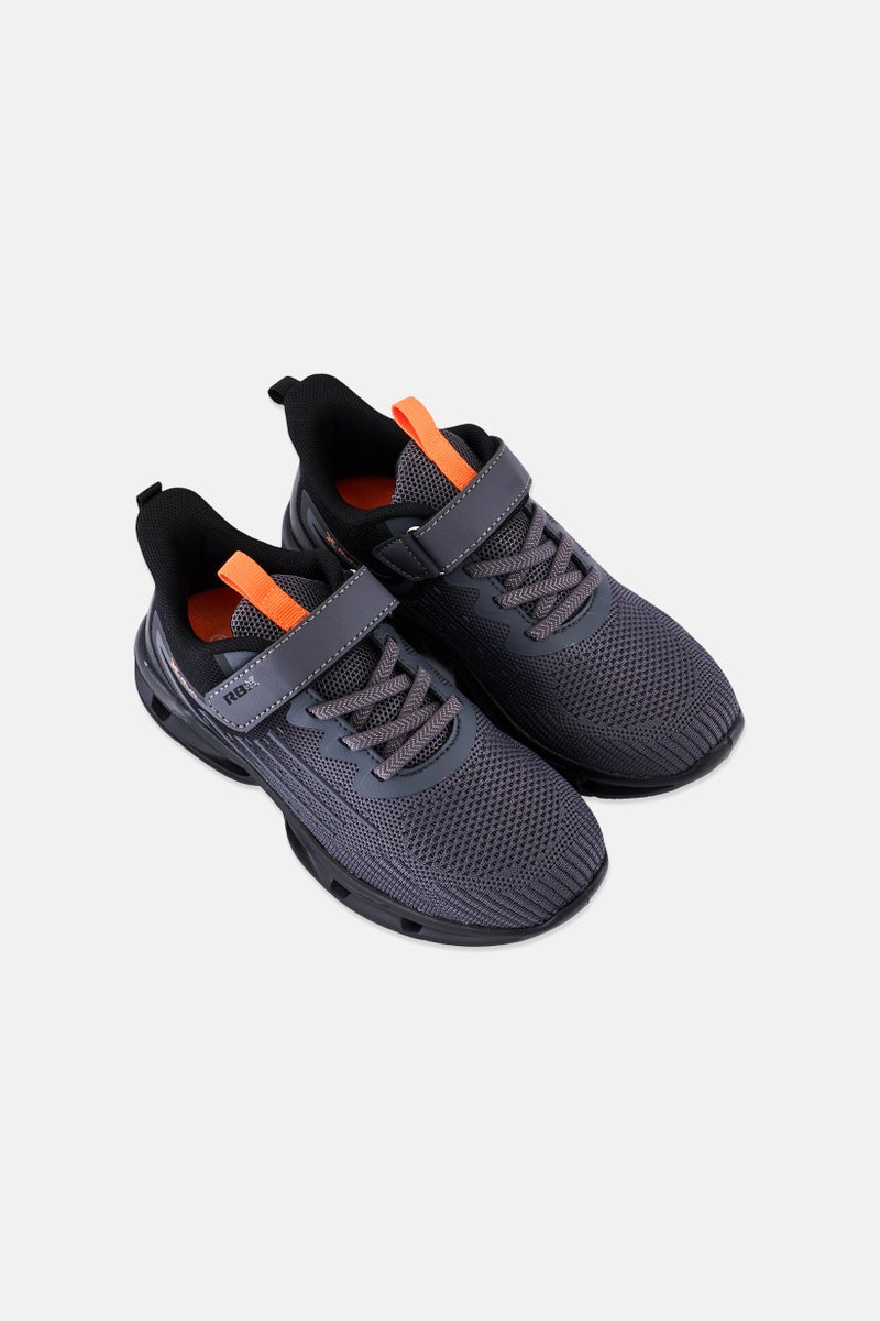 RBX Kids Boy Brand Logo Velcro Closure Running Shoes, Dark Grey - Image 4