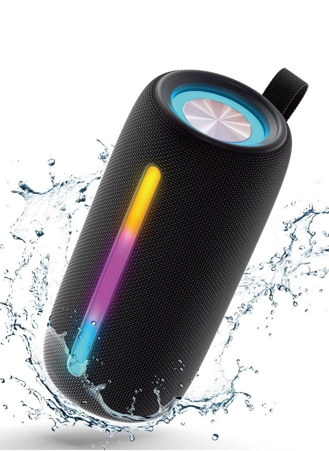 Brodu Portable Bluetooth Speaker, Wireless Waterproof Stereo with FM Radio/USB Charging/RGB Flash, Bass Boost, HD Sound for Outdoor, Travel, and Home Use Black  - Image 1