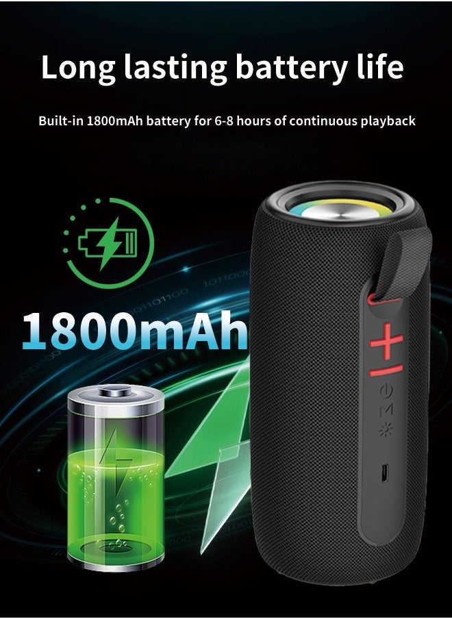 Brodu Portable Bluetooth Speaker, Wireless Waterproof Stereo with FM Radio/USB Charging/RGB Flash, Bass Boost, HD Sound for Outdoor, Travel, and Home Use Black  - Image 2