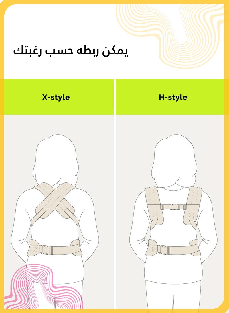 شي آند ليتل حاملة أطفال مريحة وناعمة وقابلة للتعديل مع 3 أوضاع حمل للأطفال حديثي الولادة وحتى الأطفال الصغار، مصنوعة من مزيج قطني قابل للتهوية - Image 2