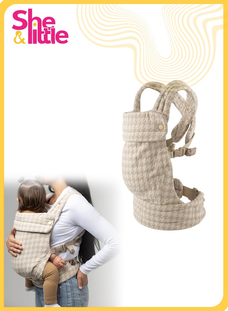 شي آند ليتل حاملة أطفال مريحة وناعمة وقابلة للتعديل مع 3 أوضاع حمل للأطفال حديثي الولادة وحتى الأطفال الصغار، مصنوعة من مزيج قطني قابل للتهوية - Image 1