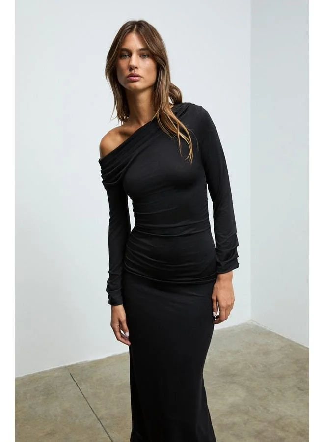 Ethiquet  SULTROY Women's Asymmetric Collared Dress with Gathered Details, Long Sleeve, Black. for Women | Best Price UAE