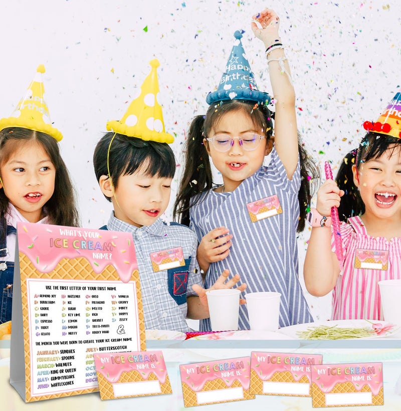 BirtDerr What's Your Ice Cream Name, Ice Cream Decorations for Birthday Party, 30PCS Sticker Name Cards for Birthday Party Supply - Image 5