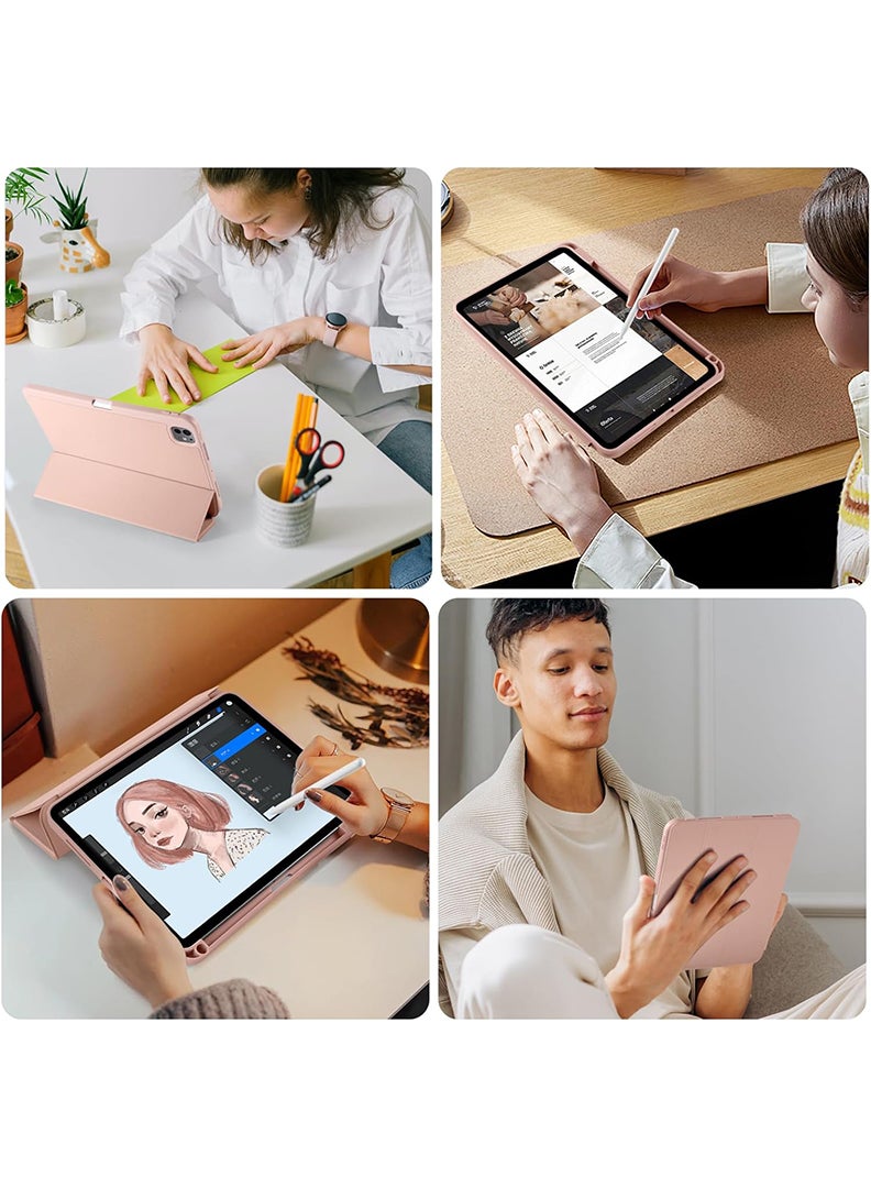 Theodor New Compatible with iPad Pro 11 Inch Case (M4, 5th Gen 2024) with Pencil Holder, Smart Cover with Protective Trifold Stand & Soft TPU Back, Auto Wake/Sleep, Support Pencil Pro Rose Gold  - Image 4