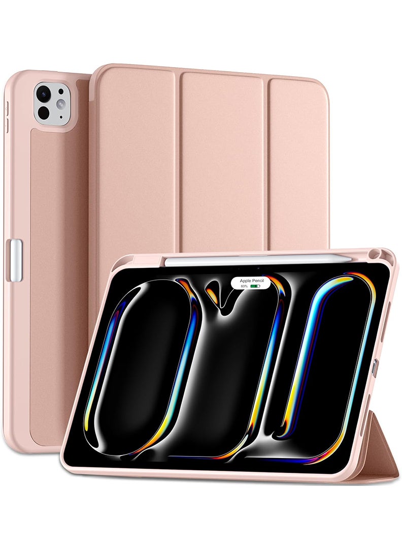 Theodor New Compatible with iPad Pro 11 Inch Case (M4, 5th Gen 2024) with Pencil Holder, Smart Cover with Protective Trifold Stand & Soft TPU Back, Auto Wake/Sleep, Support Pencil Pro Rose Gold  - Image 1