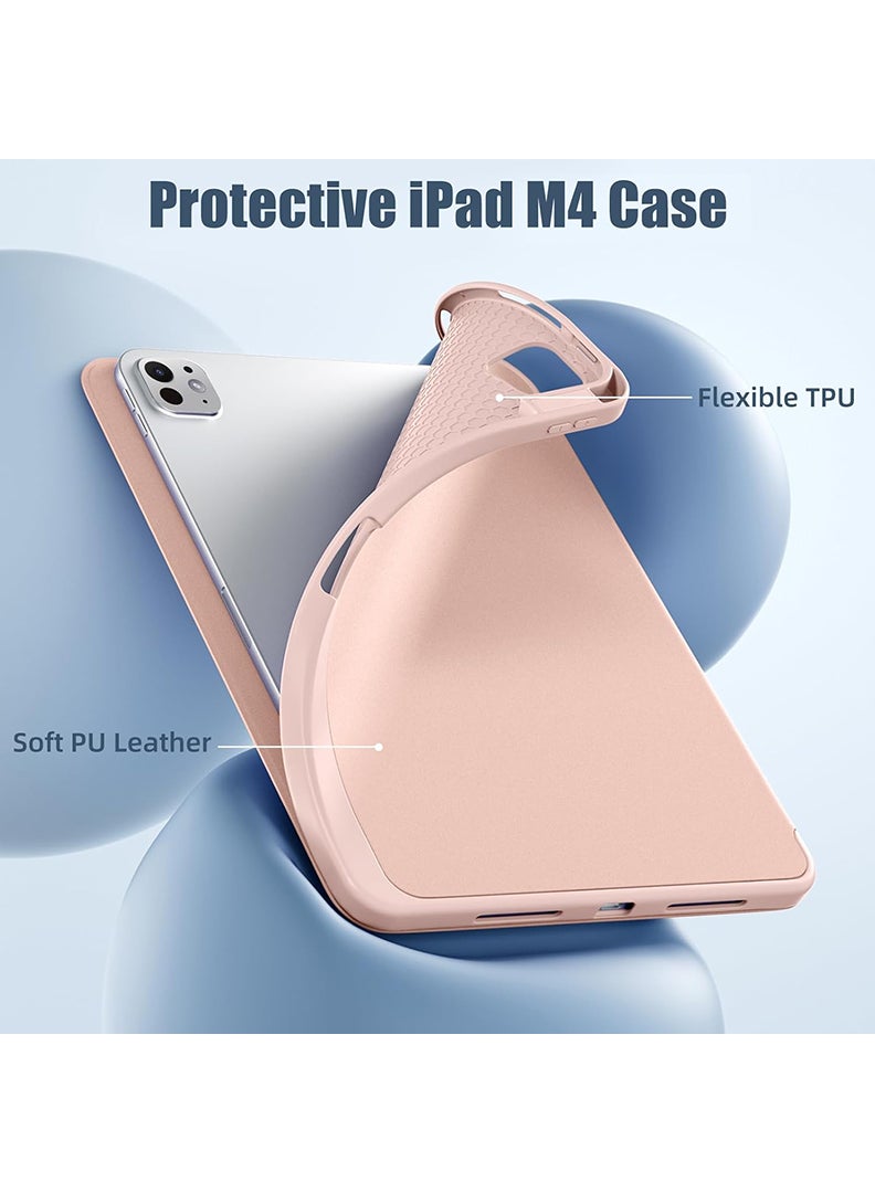 Theodor New Compatible with iPad Pro 11 Inch Case (M4, 5th Gen 2024) with Pencil Holder, Smart Cover with Protective Trifold Stand & Soft TPU Back, Auto Wake/Sleep, Support Pencil Pro Rose Gold  - Image 5