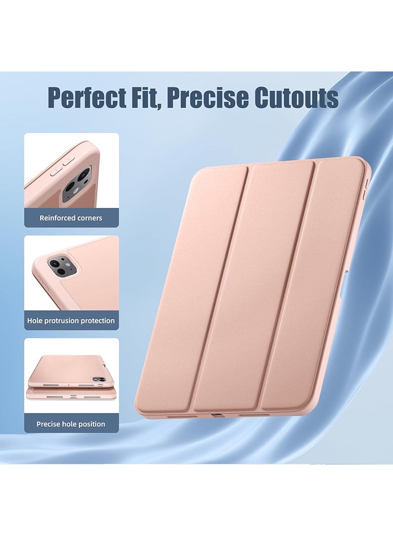 Theodor New Compatible with iPad Pro 11 Inch Case (M4, 5th Gen 2024) with Pencil Holder, Smart Cover with Protective Trifold Stand & Soft TPU Back, Auto Wake/Sleep, Support Pencil Pro Rose Gold  - Image 3