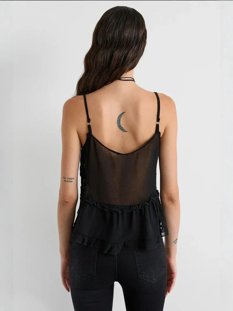 HICCUP Ruffle Detail Tulle Blouse