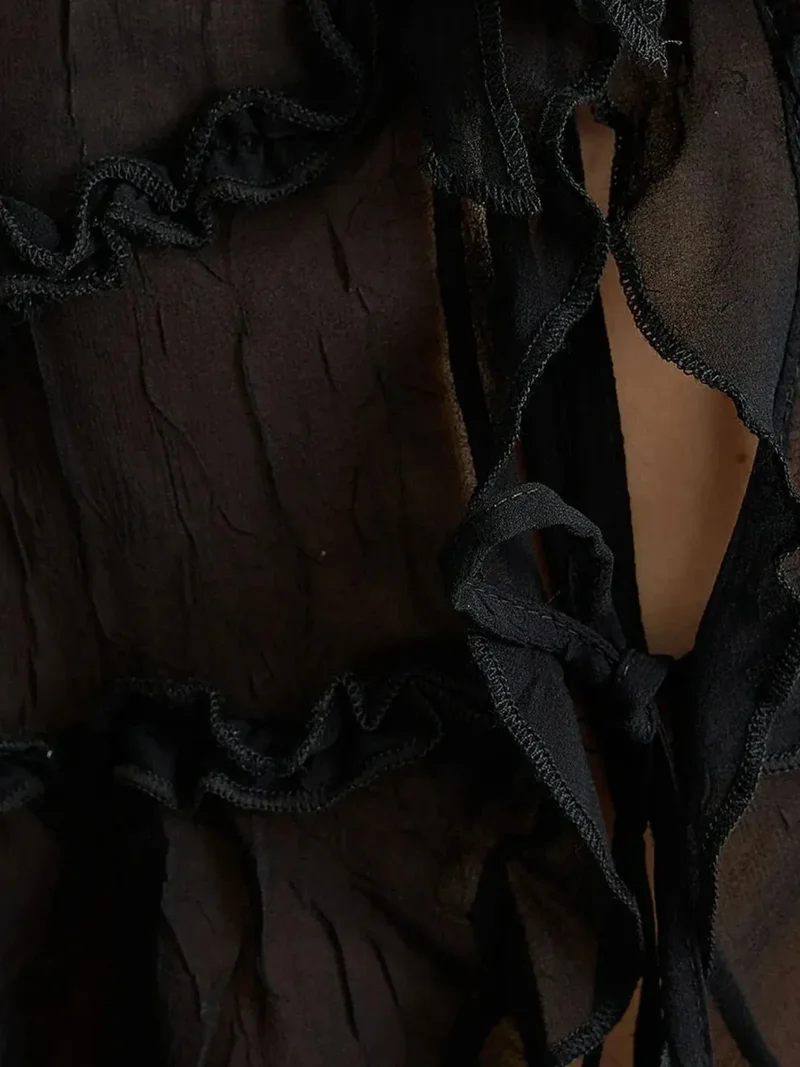 Hiccup Black Ruffle Detail Tulle Blouse for Women | Best Price UAE