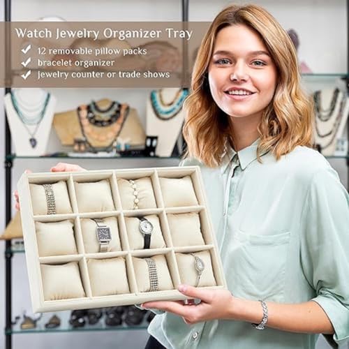 PANIXIA Velvet Watch Tray Jewelry Organizer 12 Grid Stackable Watch Organizer Trays Bracelet Bangle Watchs Display Holder For Watches Jewelry Organizer Storage for Drawer (12 Slot Jewel Tray) - Image 5