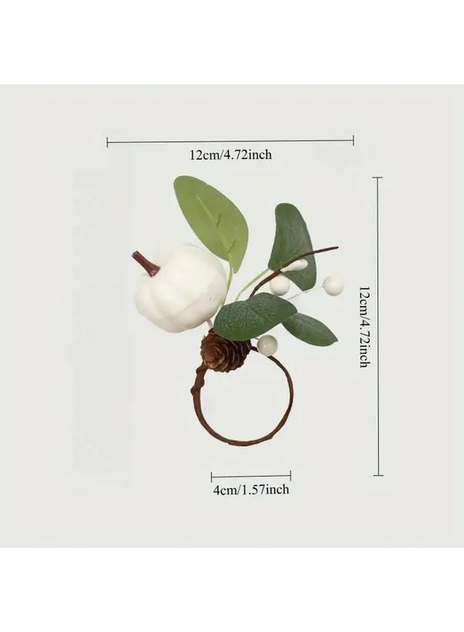 White Pumpkin And Eucalyptus Leaf Napkin Ring Autumn Thanksgiving Table Decor - Image 3