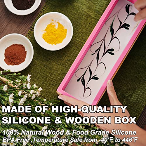 LERYKIN Rectangular Soap Mold Kit with Cutter- 42oz Flexible Silicone Loaf Soap Mold with Wood Box, Stainless Steel Wavy & Straight Scraper for Homemade Craft Soap Making Supplies - Image 2