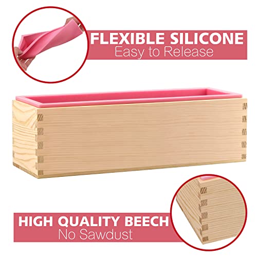 LERYKIN Rectangular Soap Mold Kit with Cutter- 42oz Flexible Silicone Loaf Soap Mold with Wood Box, Stainless Steel Wavy & Straight Scraper for Homemade Craft Soap Making Supplies - Image 4